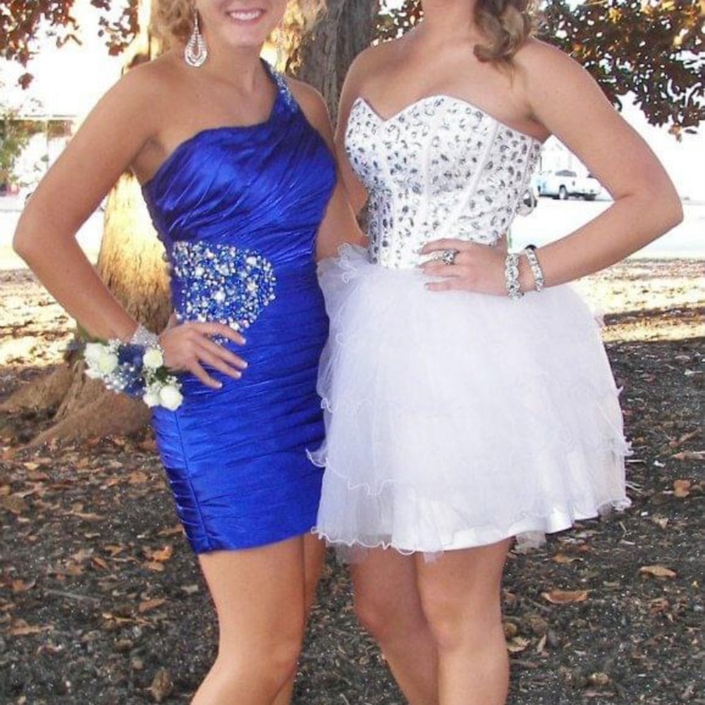 Custom royal blue one shouldered short dress